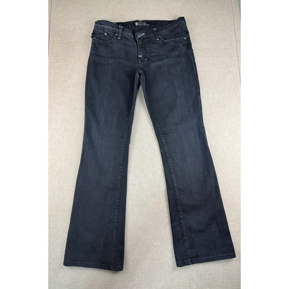 Rock & Republic Jeans Womens Size 30 Black Bootcut Mid Rise Dark Wash Denim